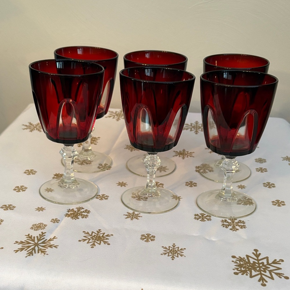 Elegant Ruby Red Goblet Set of 6